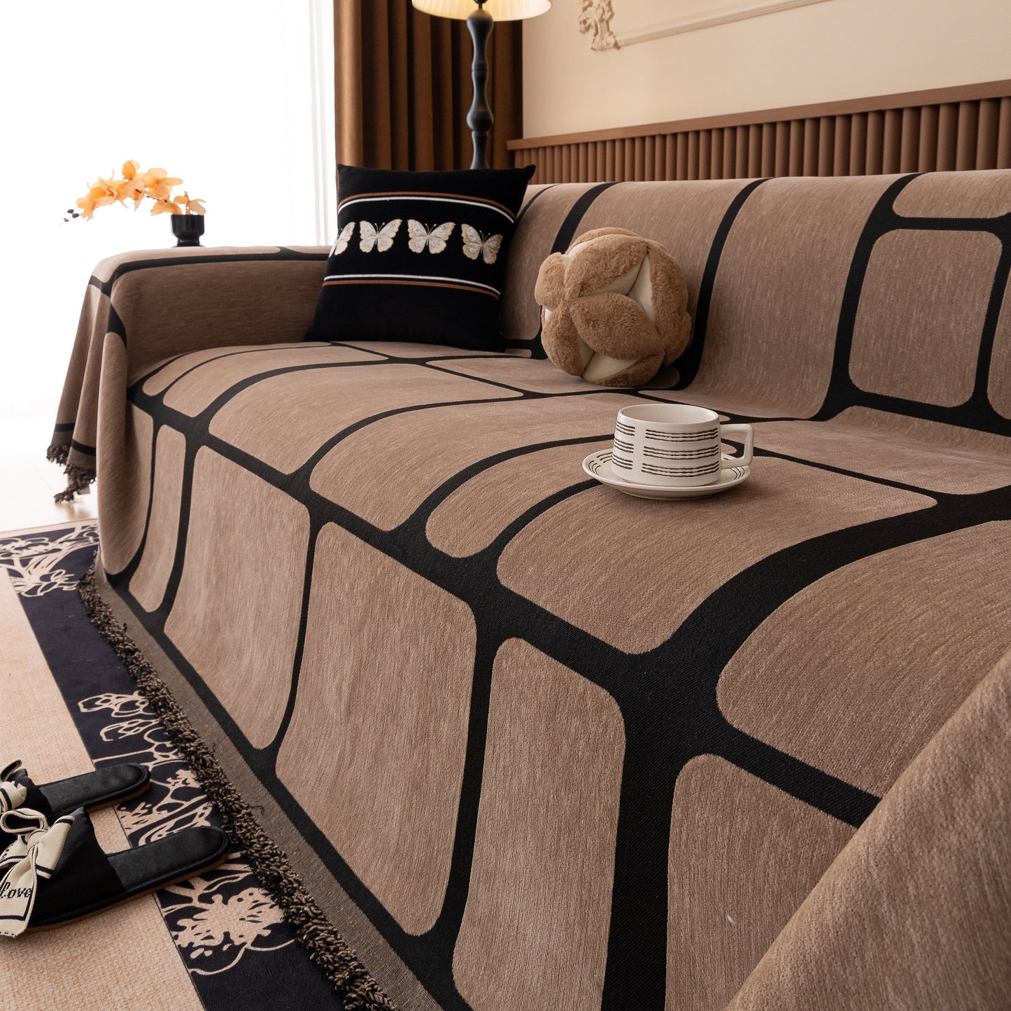 Modern Geometric Sofa Cover Decorative Couch Throw Blanket Furniture Protector on a living room couch