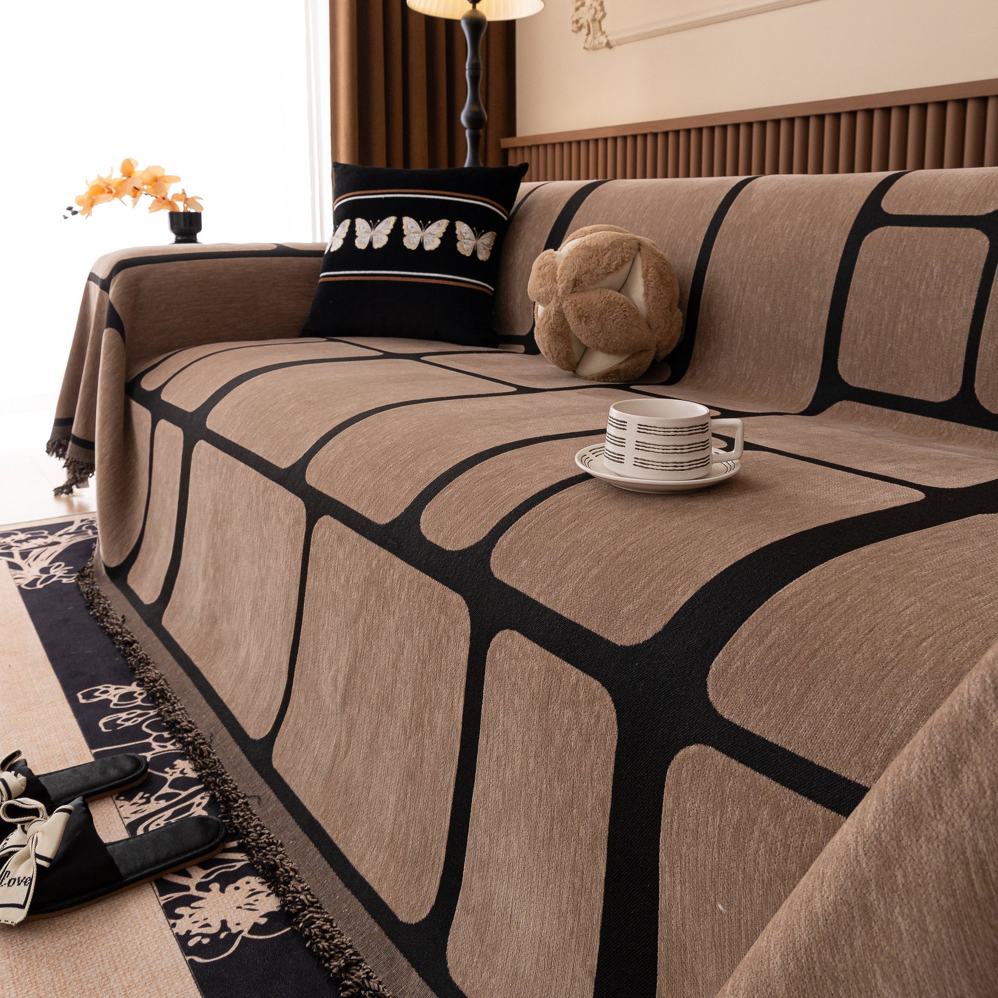 Modern Geometric Sofa Cover Decorative Couch Throw Blanket Furniture Protector on a living room couch