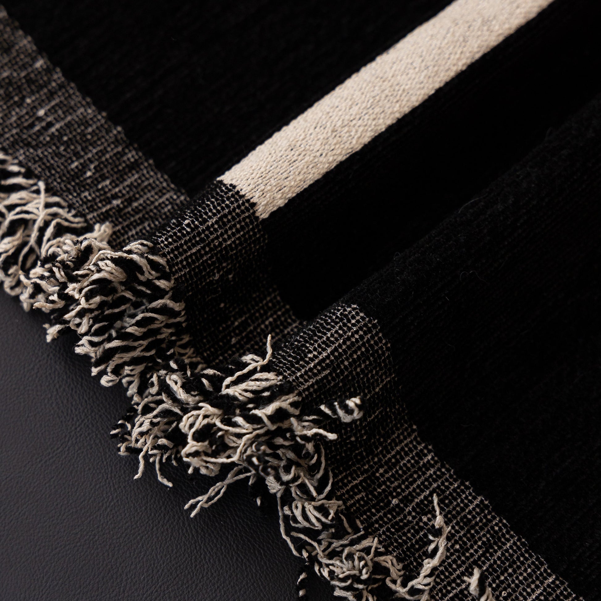 Close-up of Modern Geometric Sofa Cover Decorative Couch Throw Blanket Furniture Protector with tassel edges.