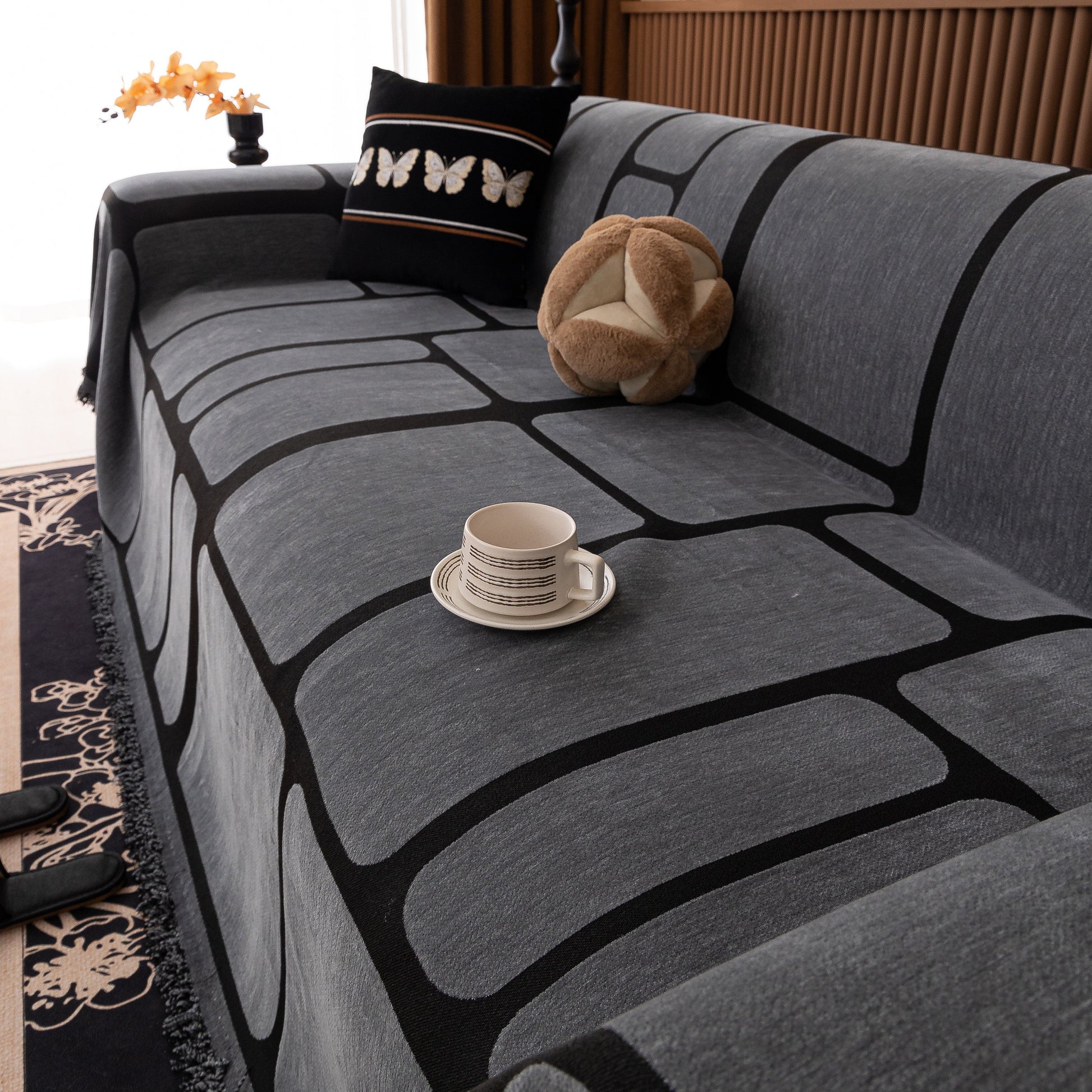 Modern Geometric Sofa Cover Decorative Couch Throw Blanket Furniture Protector on grey sofa in stylish living room