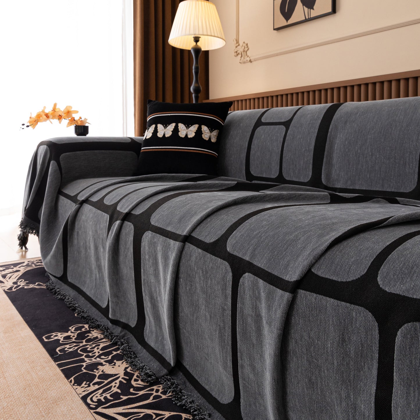 Modern Geometric Sofa Cover Decorative Couch Throw Blanket Furniture Protector on living room sofa