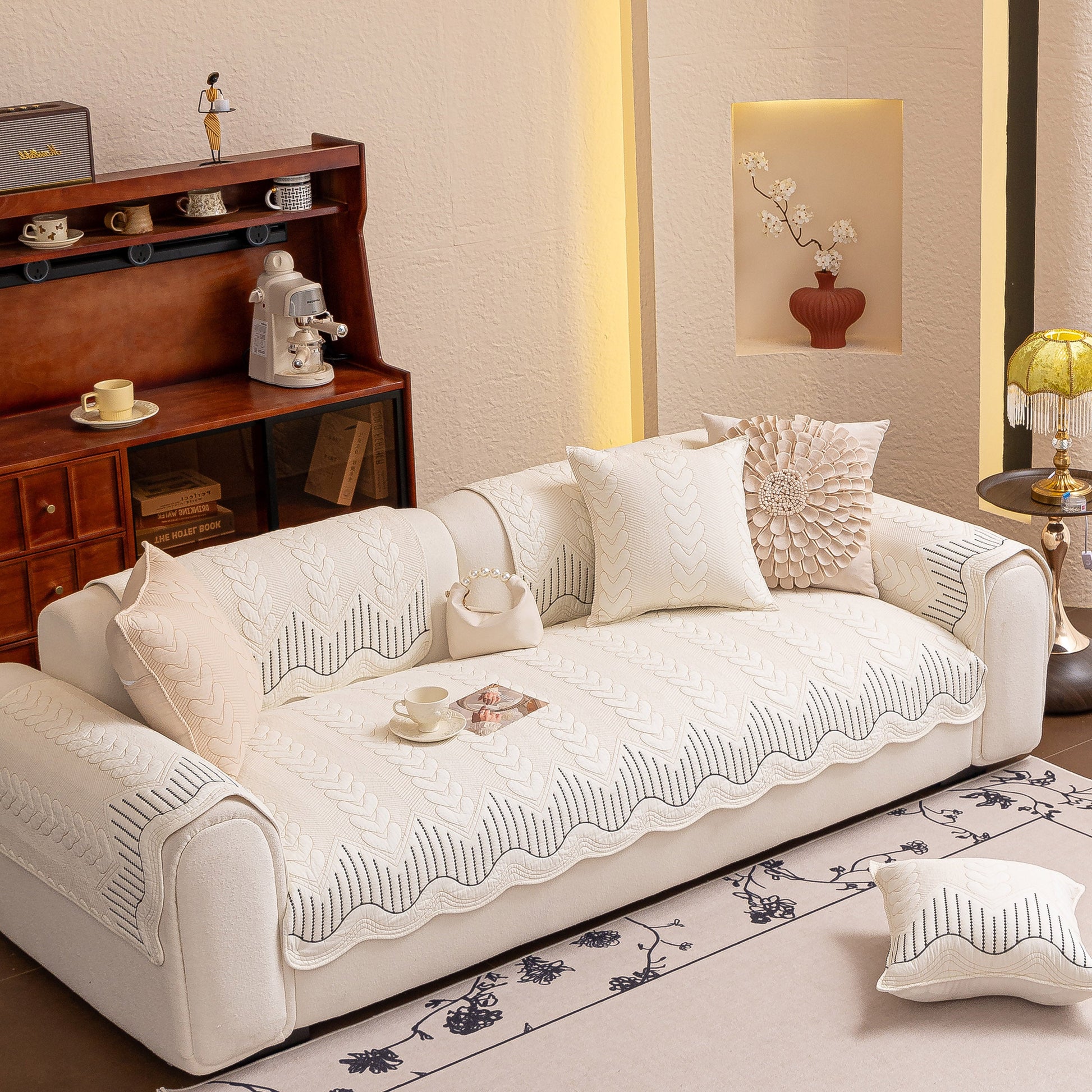 3D Quilted Thick Cotton Sofa Cover Non-Slip Couch Throw for Fabric & Leather Sofas on stylish living room couch