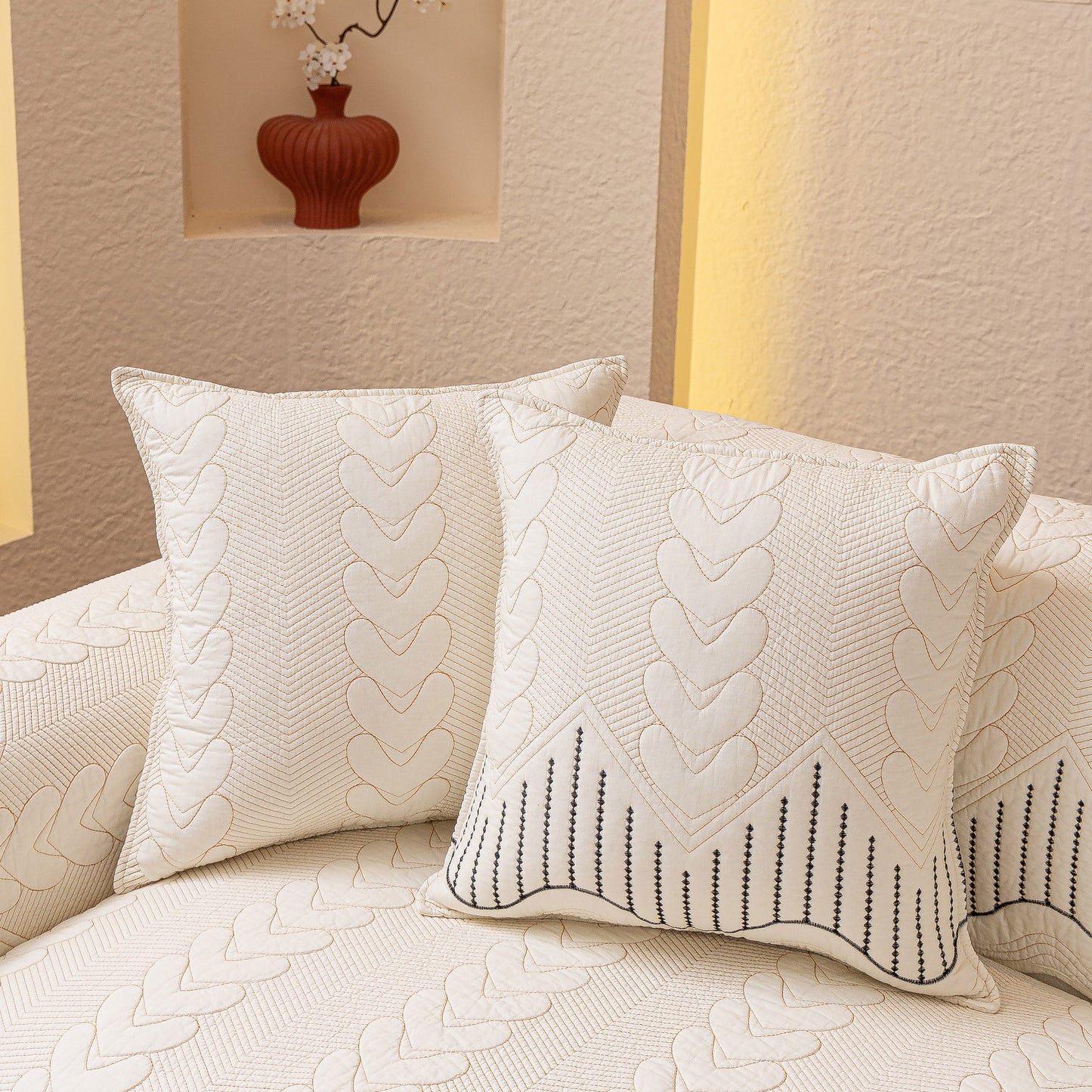 3D Quilted Thick Cotton Sofa Cover Non-Slip Couch Throw for Fabric & Leather Sofas showcasing intricate 3D embossed stitching pattern