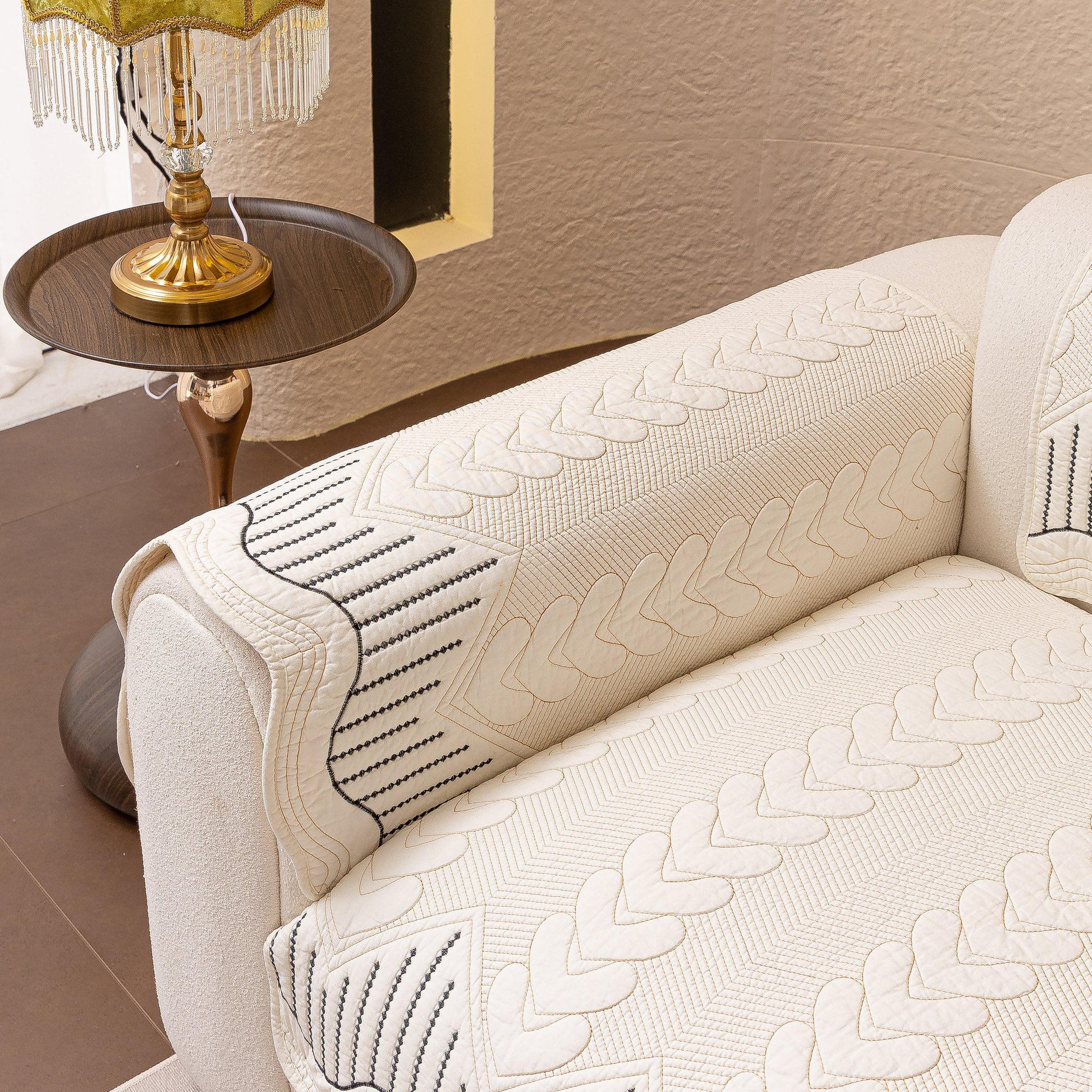 3D Quilted Thick Cotton Sofa Cover Non-Slip Couch Throw for Fabric & Leather Sofas on beige couch