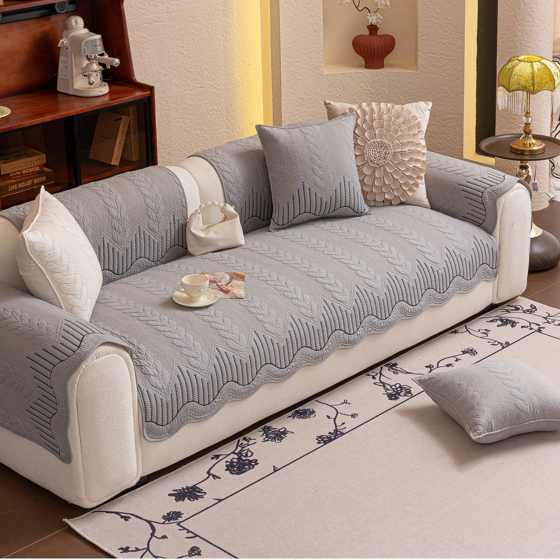 3D Quilted Thick Cotton Sofa Cover Non-Slip Couch Throw for Fabric & Leather Sofas in a living room setting