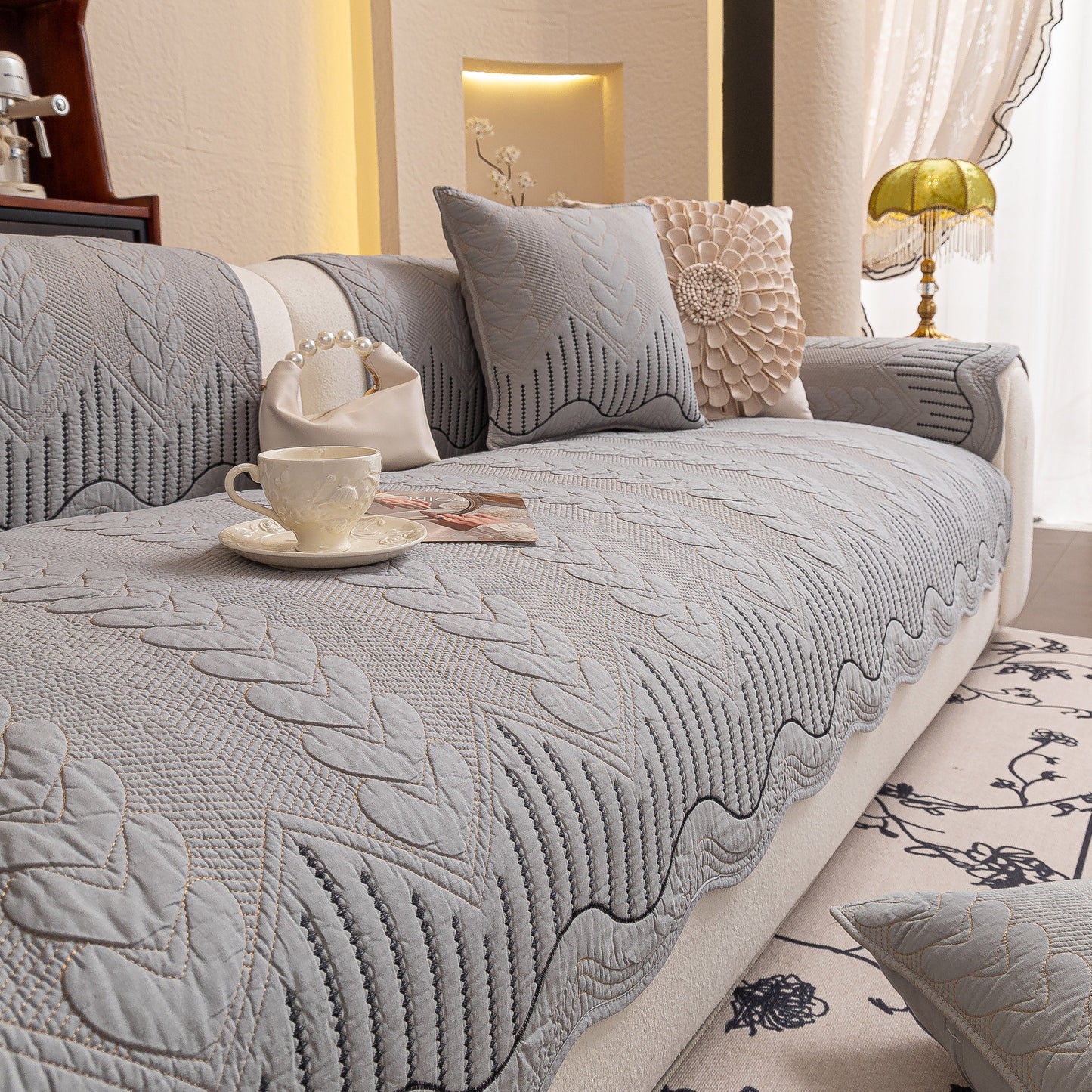 3D Quilted Thick Cotton Sofa Cover Non-Slip Couch Throw for Fabric & Leather Sofas on elegant living room decor