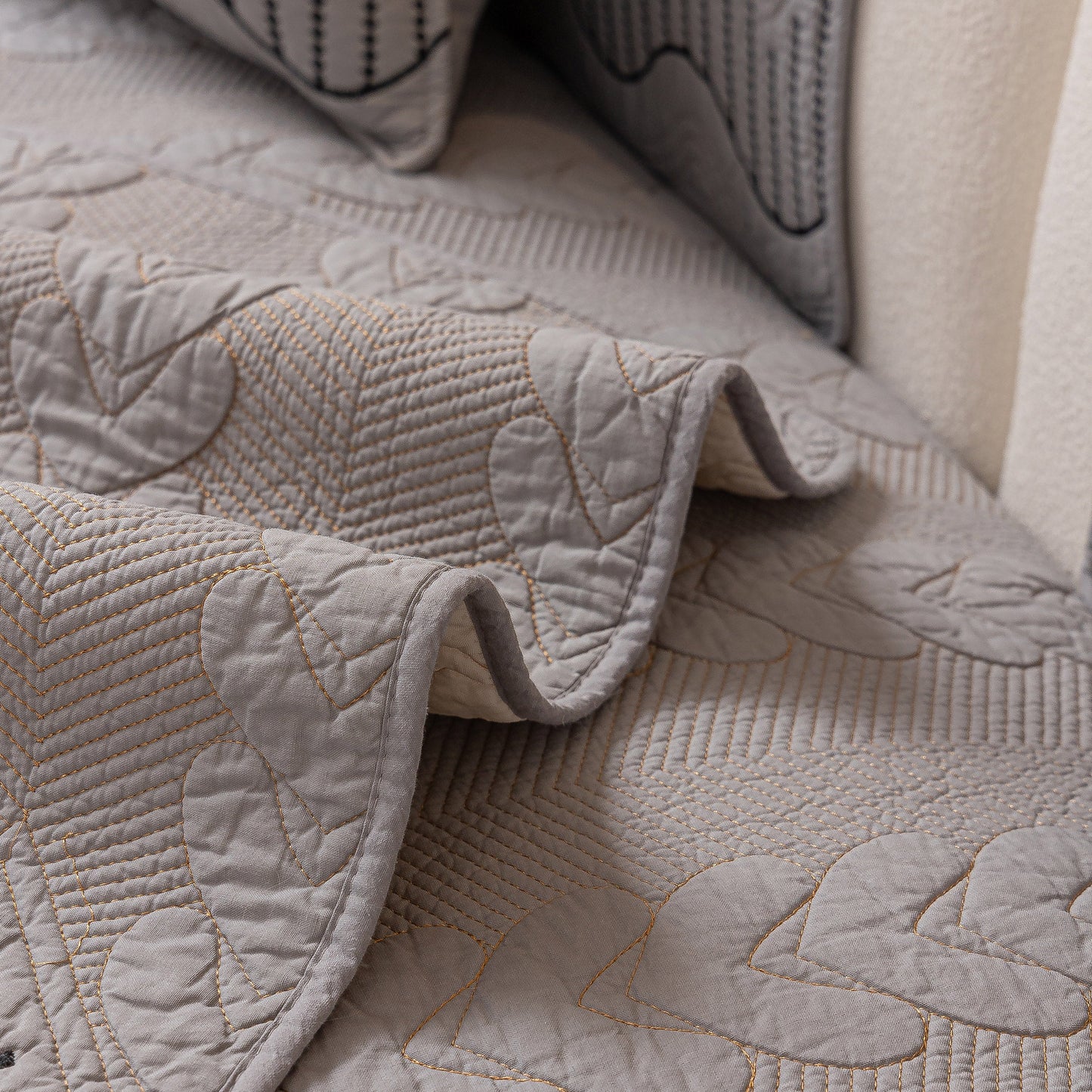 3D Quilted Thick Cotton Sofa Cover Non-Slip Couch Throw for Fabric & Leather Sofas with 3D embossed stitching, close-up view