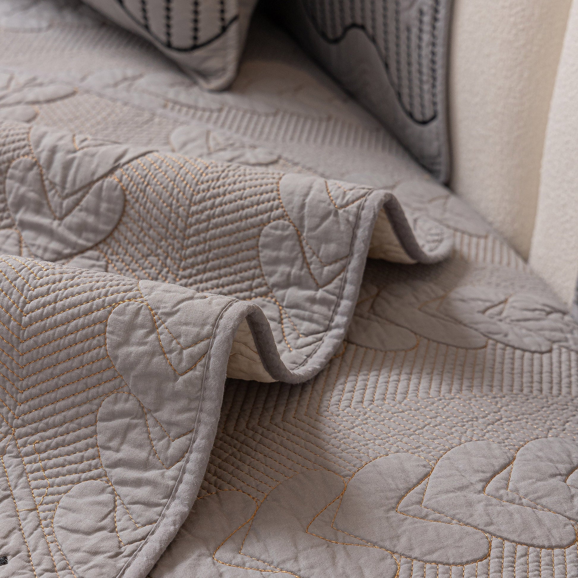 3D Quilted Thick Cotton Sofa Cover Non-Slip Couch Throw for Fabric & Leather Sofas with 3D embossed stitching, close-up view