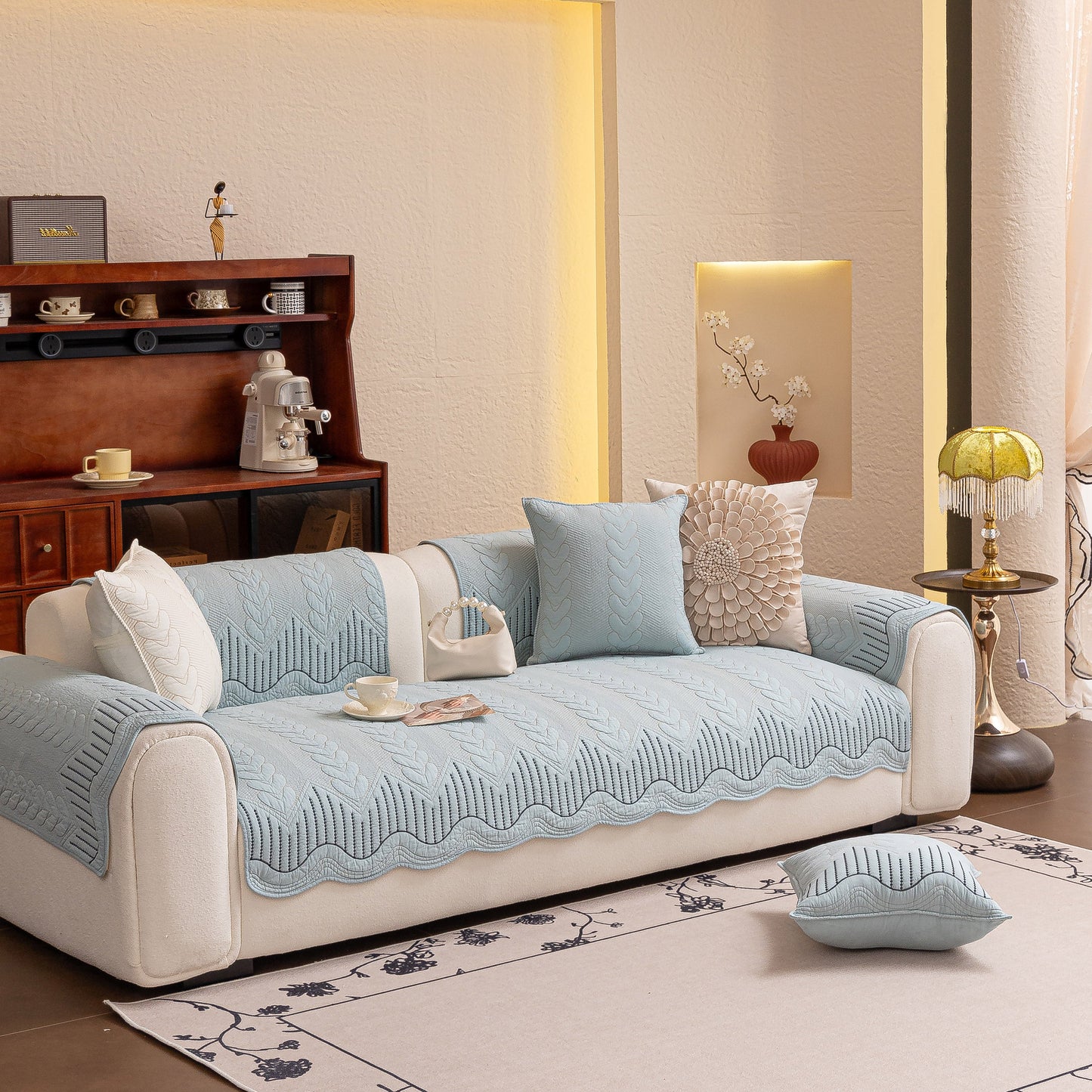 3D Quilted Thick Cotton Sofa Cover Non-Slip Couch Throw for Fabric & Leather Sofas on stylish living room couch