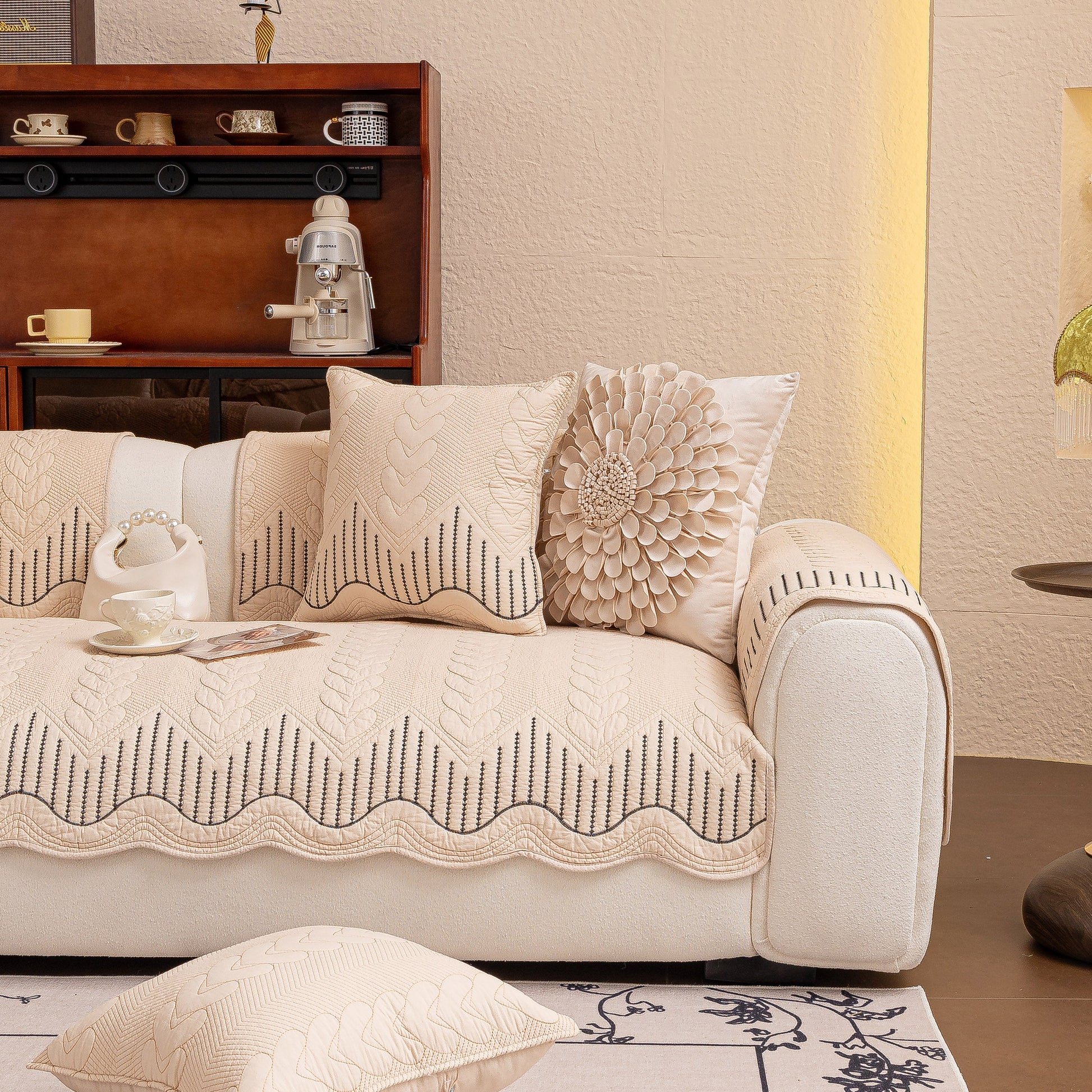 3D Quilted Thick Cotton Sofa Cover Non-Slip Couch Throw for Fabric & Leather Sofas in a modern living room setting