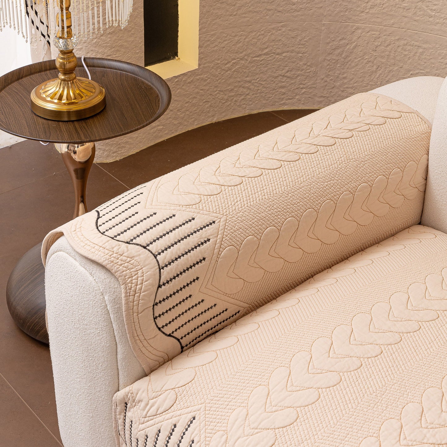 3D Quilted Thick Cotton Sofa Cover Non-Slip Couch Throw for Fabric & Leather Sofas showcasing intricate 3D embossed stitching.