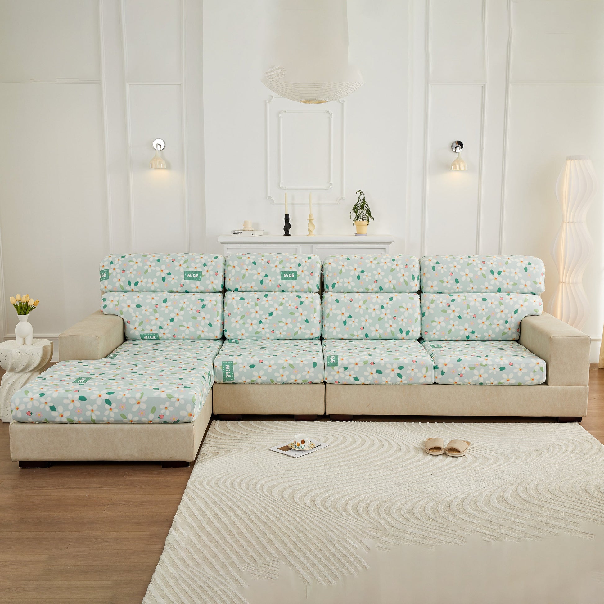 Stretch Individual Cushion Slipcovers, Furniture Protector with Elastic Bottom, Couch Cover Replacement on modern sofa