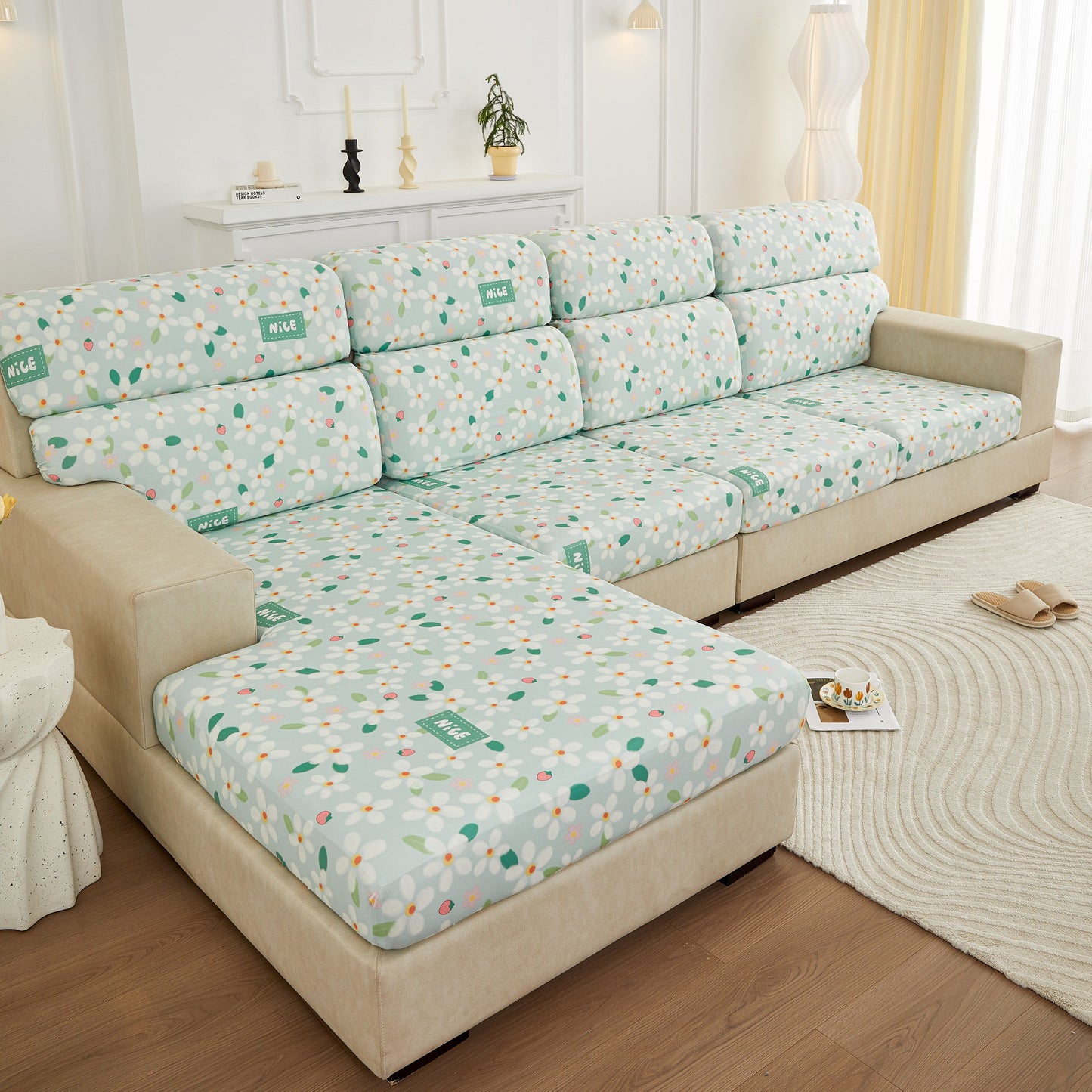 Stretch Individual Cushion Slipcovers, Furniture Protector with Elastic Bottom, Couch Cover Replacement on a stylish sofa
