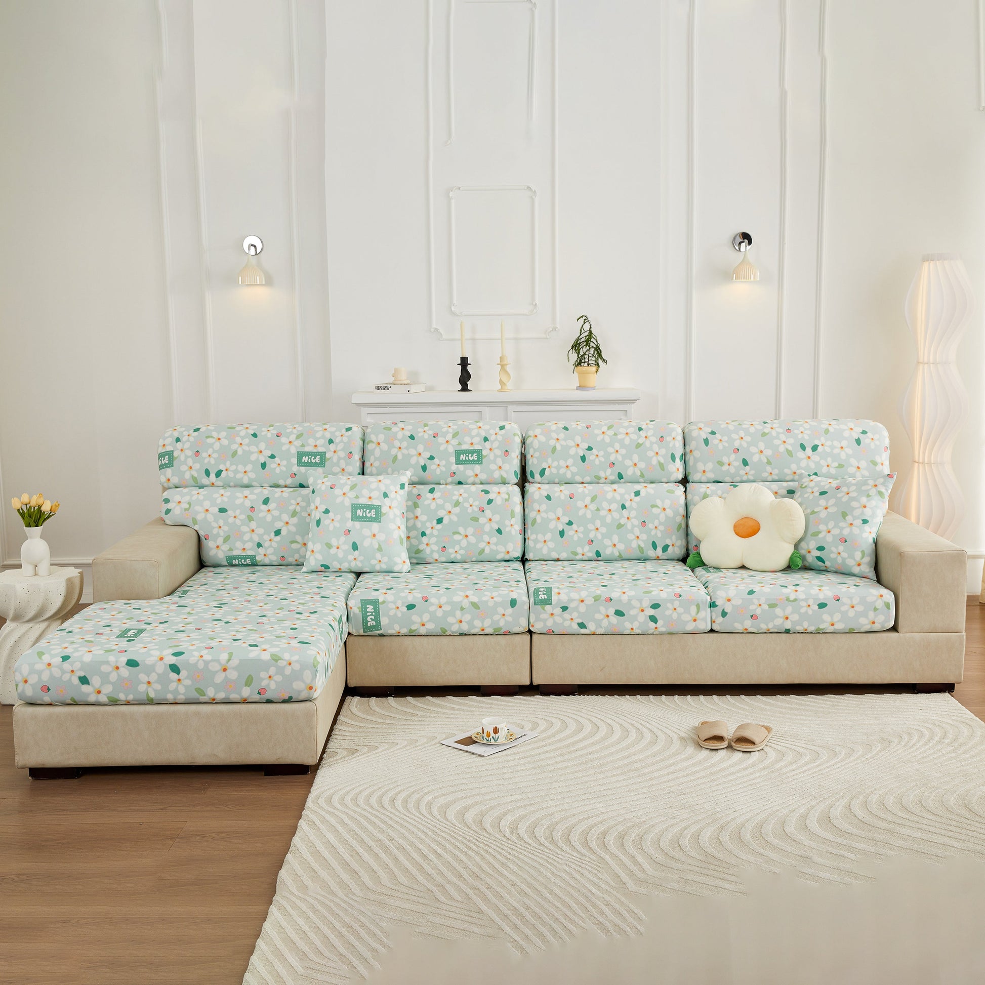 Stretch Individual Cushion Slipcovers, Furniture Protector with Elastic Bottom, Couch Cover Replacement on modern sofa
