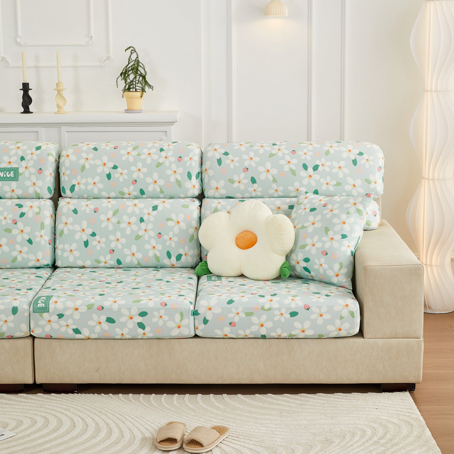 Stretch Individual Cushion Slipcovers, Furniture Protector with Elastic Bottom, Couch Cover Replacement on modern sofa
