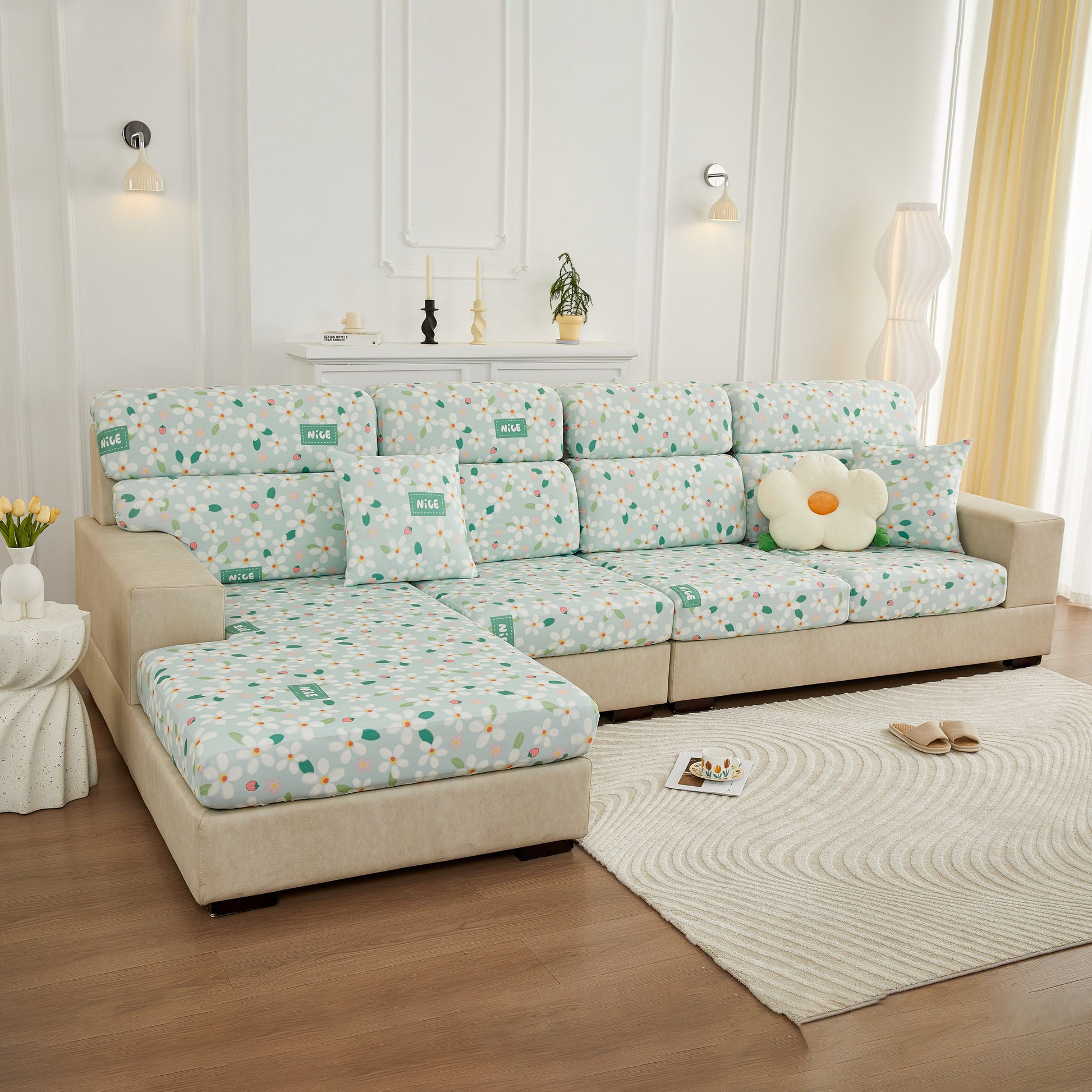 Stretch Individual Cushion Slipcovers, Furniture Protector with Elastic Bottom, Couch Cover Replacement on modern sofa