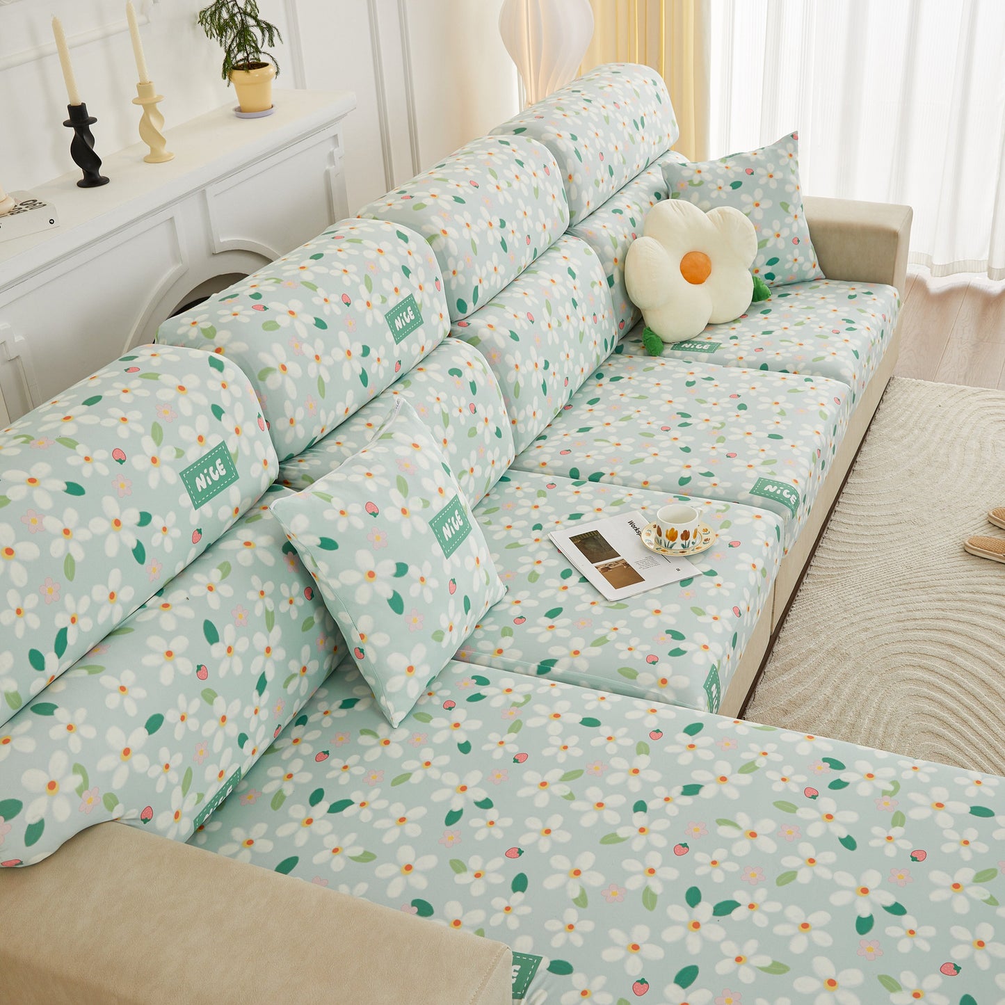 Stretch Individual Cushion Slipcovers, Furniture Protector with Elastic Bottom, Couch Cover Replacement in floral pattern.
