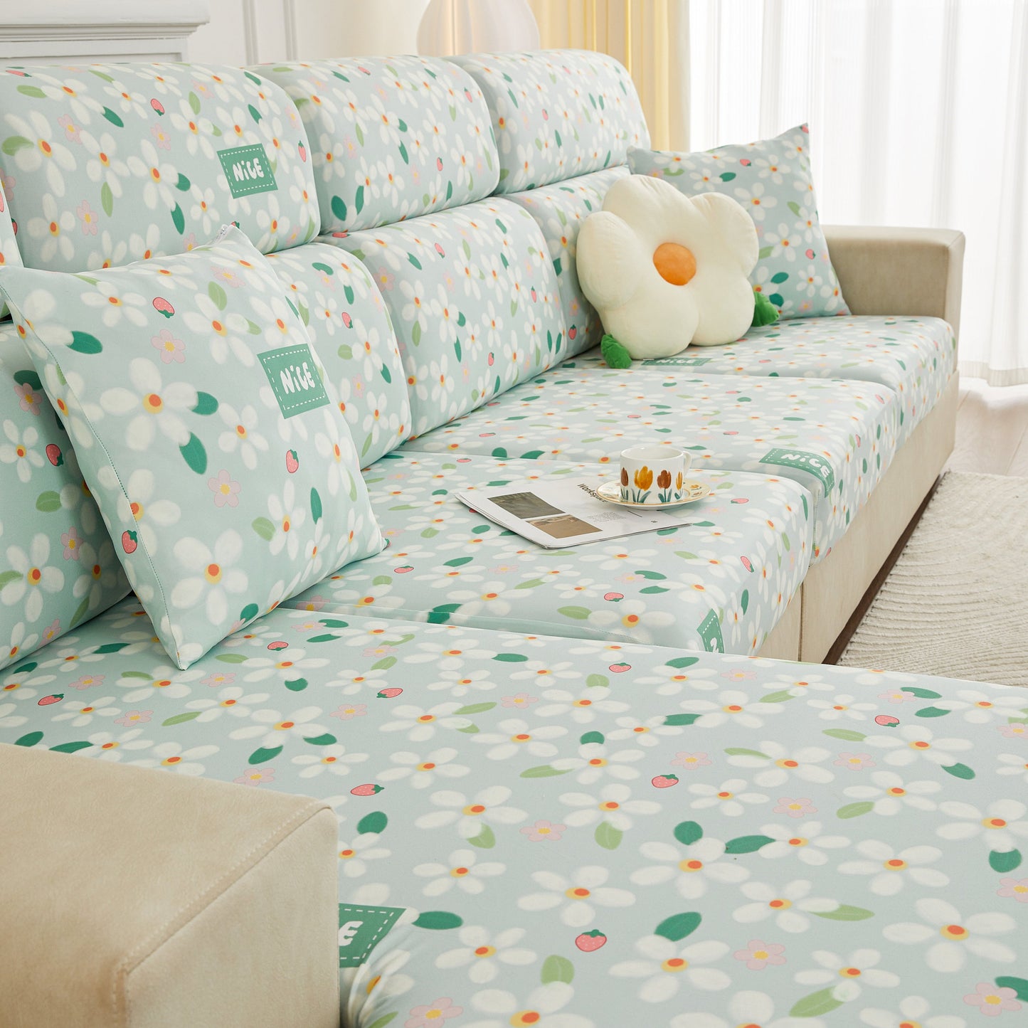 Floral couch with Stretch Individual Cushion Slipcovers, Furniture Protector with Elastic Bottom, Couch Cover Replacement