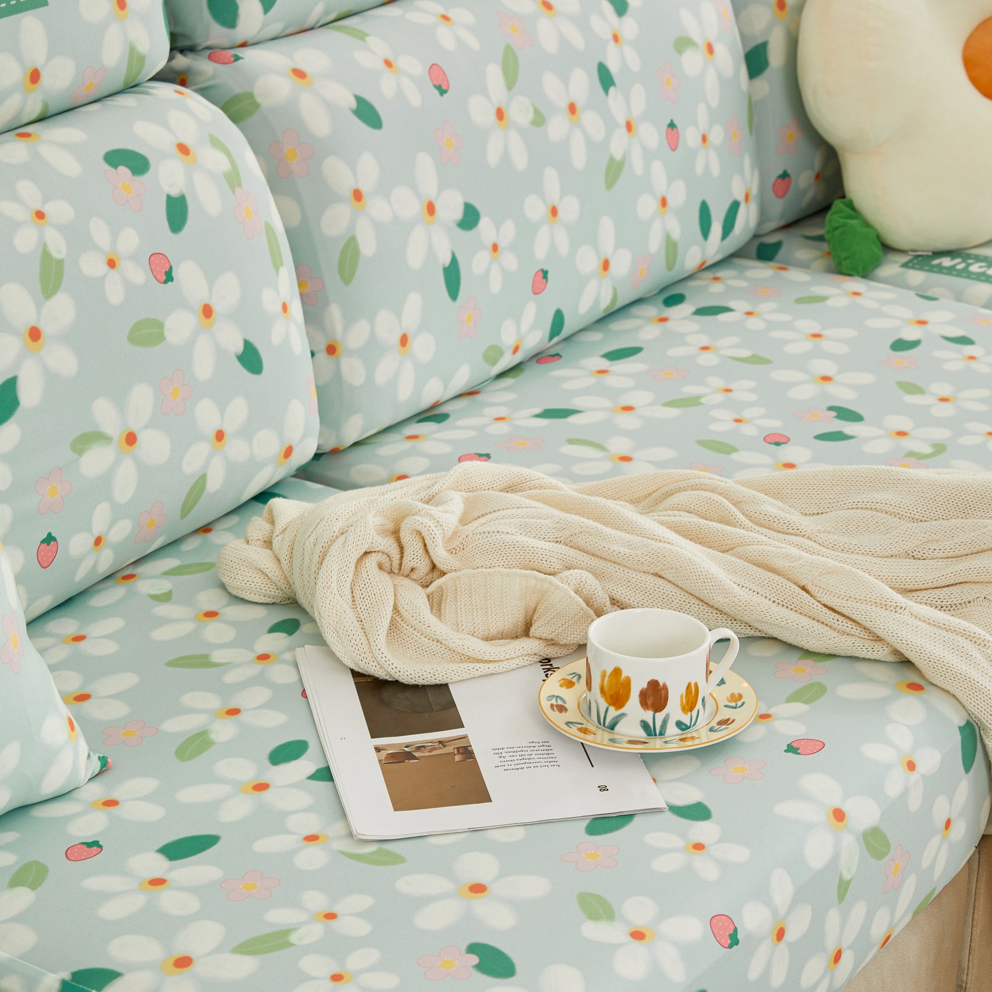 Stretch Individual Cushion Slipcovers, Furniture Protector with Elastic Bottom, Couch Cover Replacement on floral couch