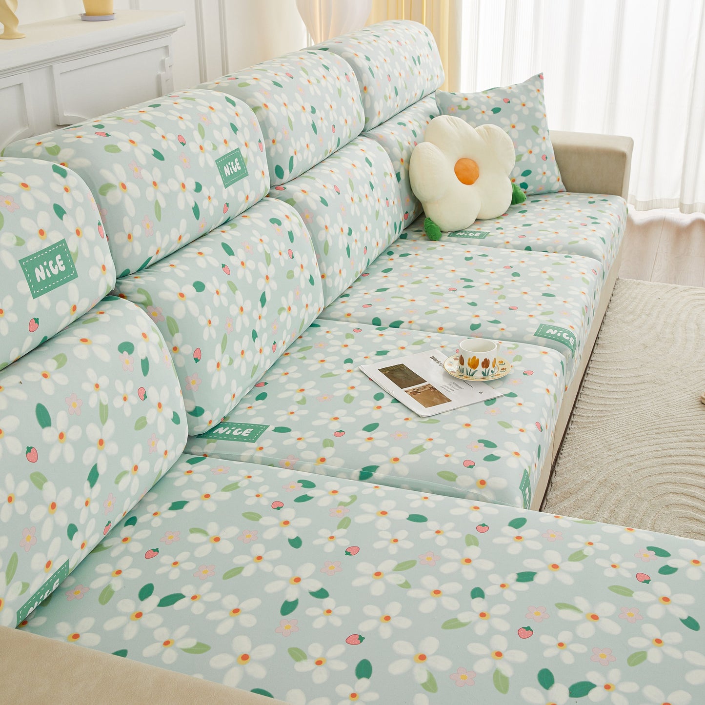 Floral sofa with Stretch Individual Cushion Slipcovers, Furniture Protector with Elastic Bottom, Couch Cover Replacement.