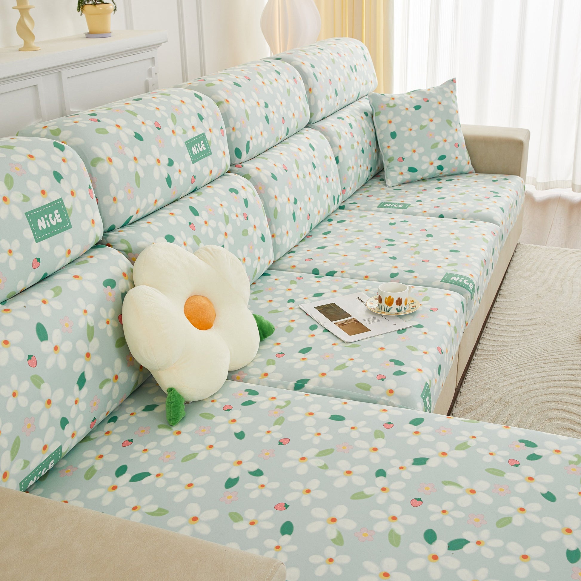 Floral couch with Stretch Individual Cushion Slipcovers, Furniture Protector with Elastic Bottom, Couch Cover Replacement.
