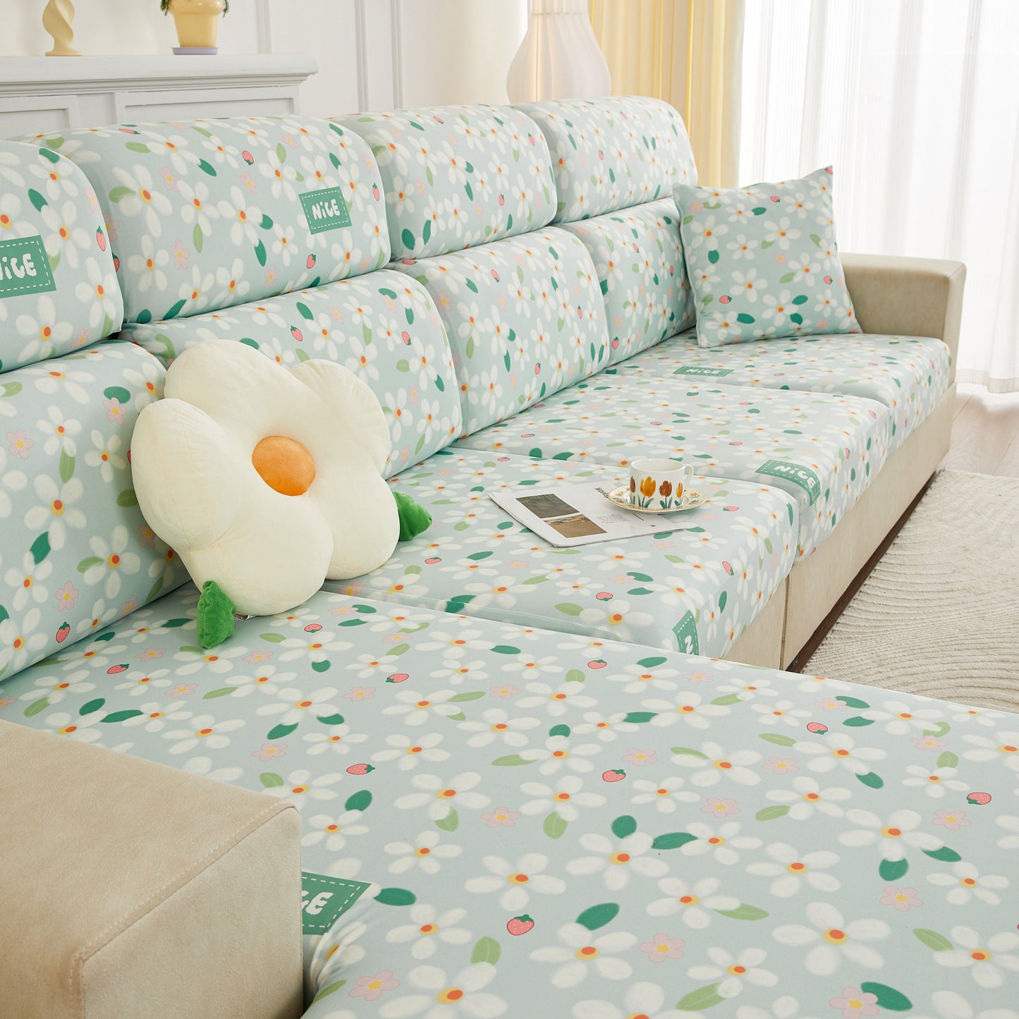 Floral print sofa with Stretch Individual Cushion Slipcovers, Furniture Protector with Elastic Bottom, Couch Cover Replacement.