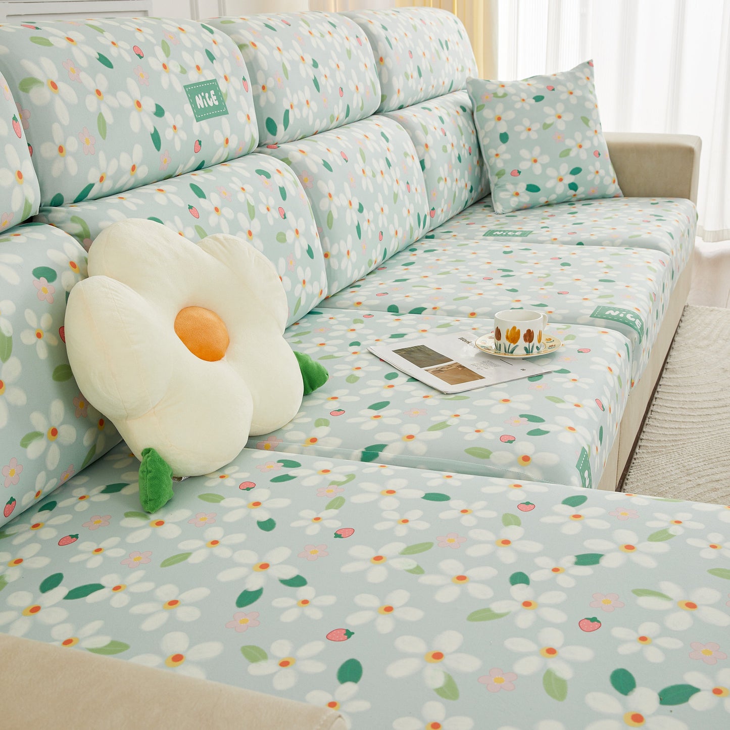 Stretch Individual Cushion Slipcovers, Furniture Protector with Elastic Bottom, Couch Cover Replacement in floral design
