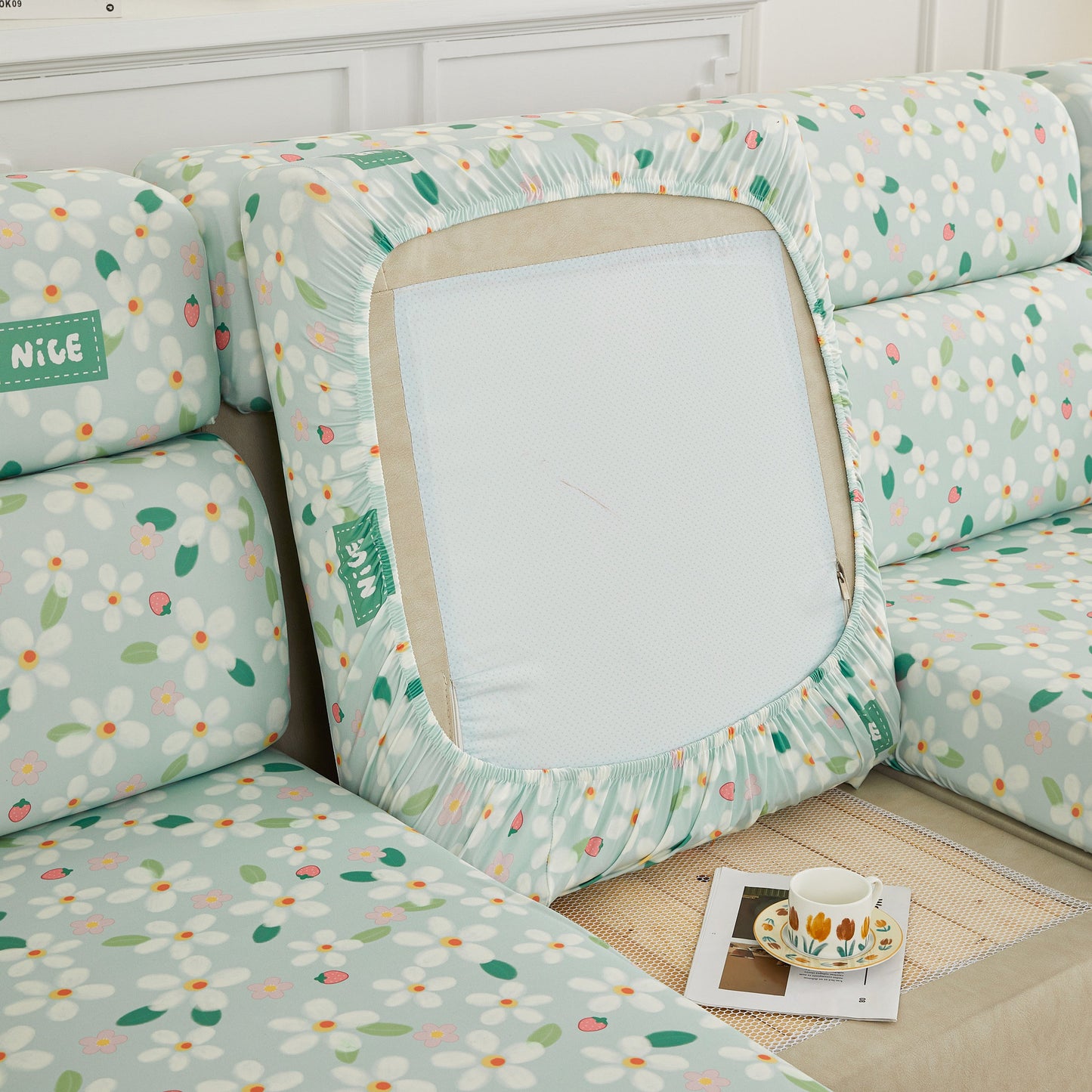 Stretch Individual Cushion Slipcovers, Furniture Protector with Elastic Bottom, Couch Cover Replacement in floral design