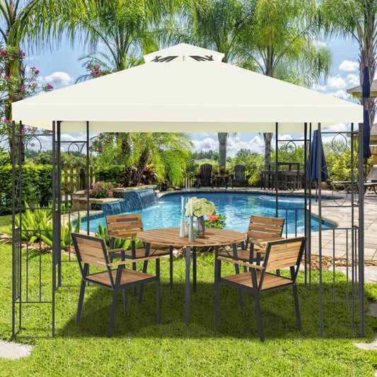 2 Tiers 10 x 10 Feet Patio Gazebo Canopy Tent beside a pool with table and chairs