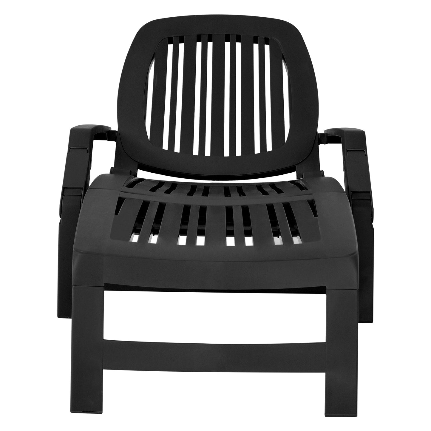 Adjustable Patio Sun Lounger with Weather Resistant Wheels-Black featuring adjustable backrest and folding design.