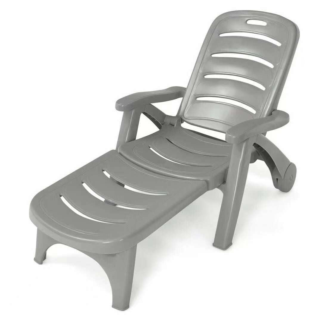 5 Position Adjustable Folding Lounger Chaise Chair-Gray with wheels for easy mobility and adjustable backrest for outdoor comfort
