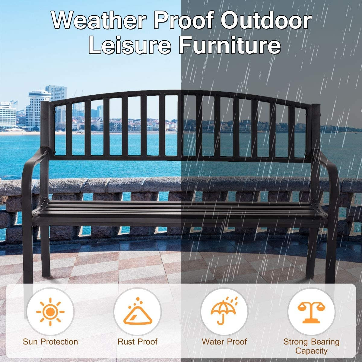 50 Inch Patio Garden Bench Loveseats for Outdoor with weatherproof features by the sea