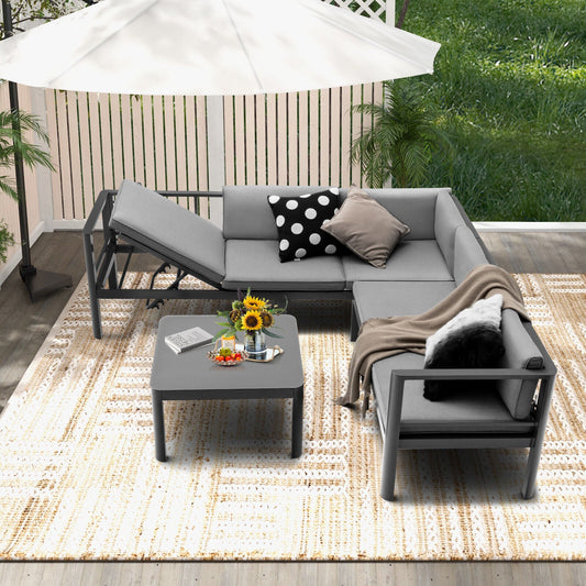 3 Pieces Aluminum Patio Furniture Set with 6-Level Adjustable Backrest-Gray on outdoor patio setup