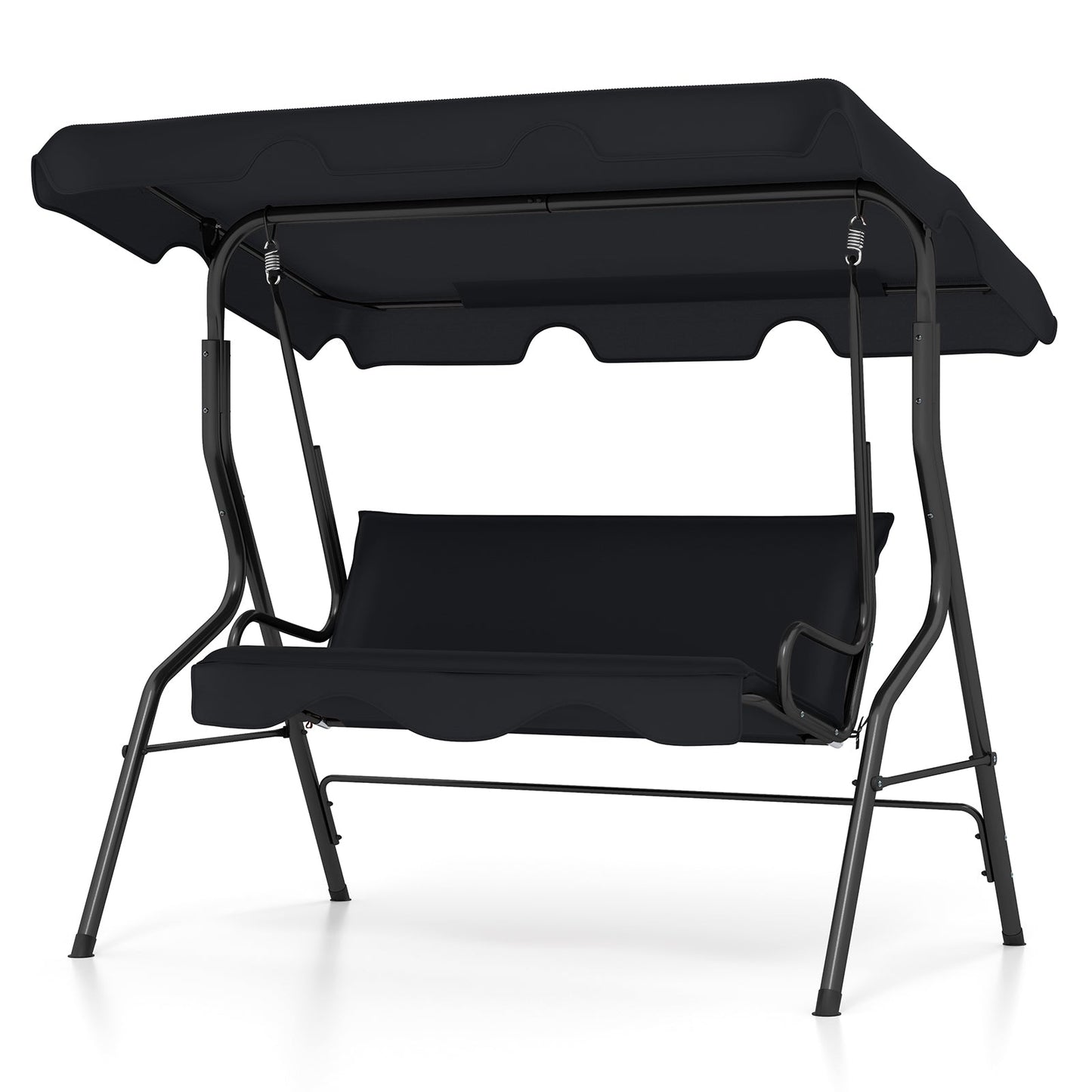 3 Seat Outdoor Patio Canopy Swing with Cushioned Steel Frame-Black featuring waterproof canopy and durable design.
