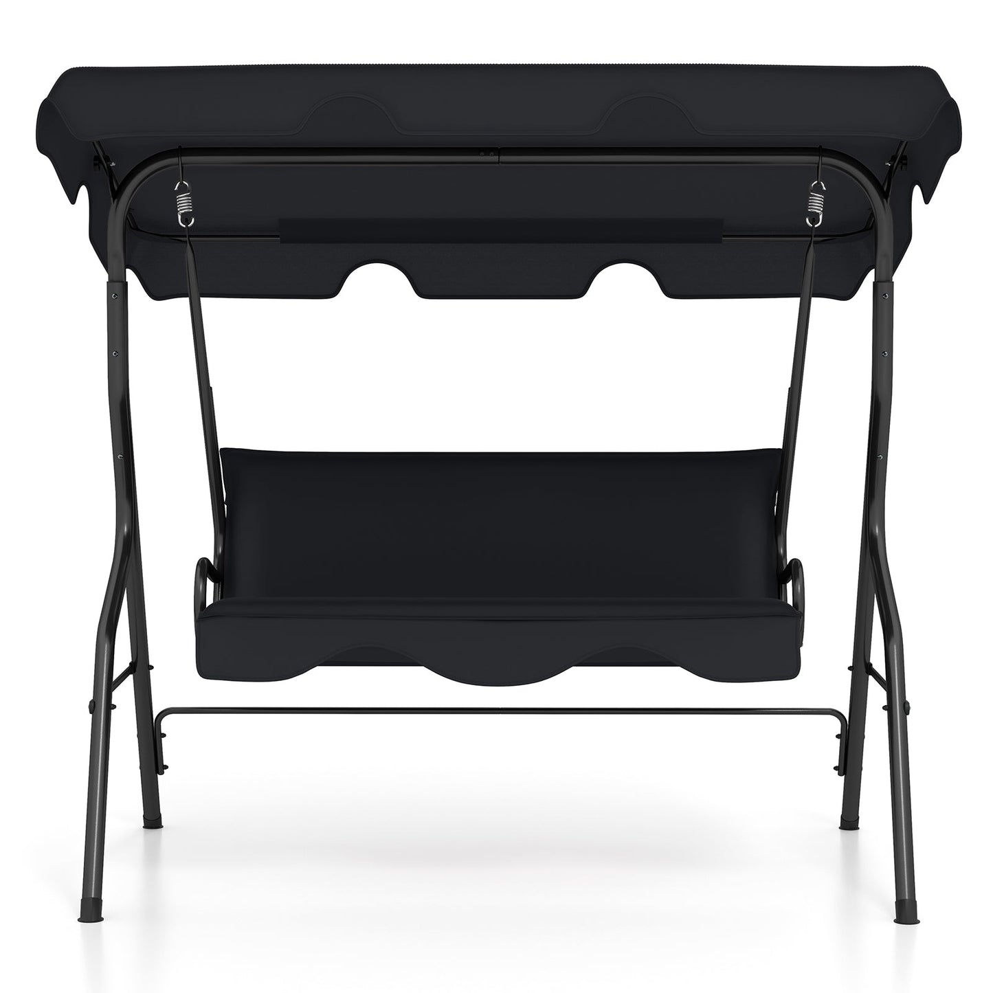 3 Seat Outdoor Patio Canopy Swing with Cushioned Steel Frame-Black featuring durable steel and waterproof canopy