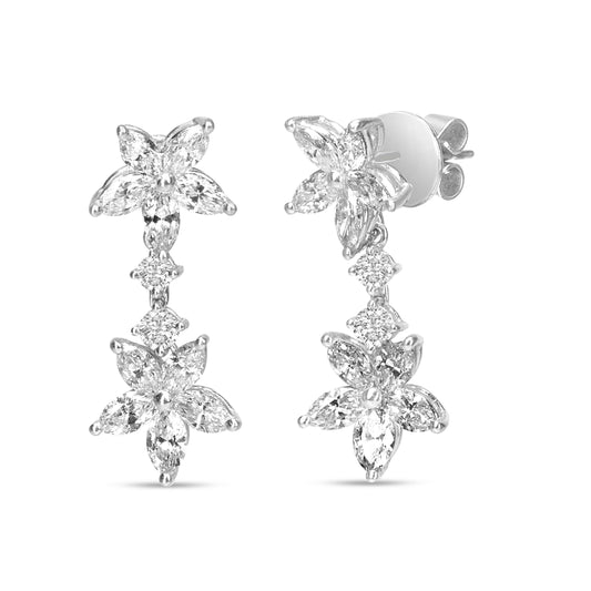 18k White Gold 6.0 Cttw Marquise Diamond Floral Dangle Drop Earrings (E-F Color, VS1-VS2 Clarity)