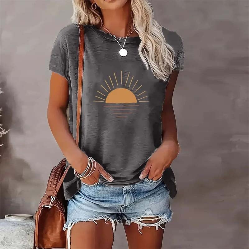 Sunrise Print Round Neck T-Shirt