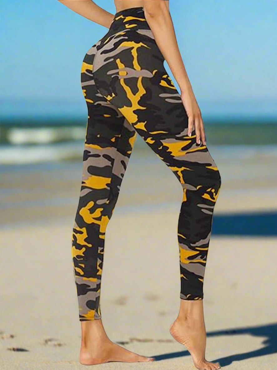 Cropped High-Waisted Leggings – Camouflage Print Workout Pants