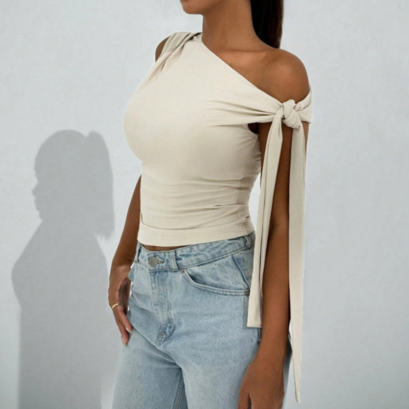 Women’s One-Shoulder Asymmetrical Tie Shoulder Top – Going Out & Party Shirt