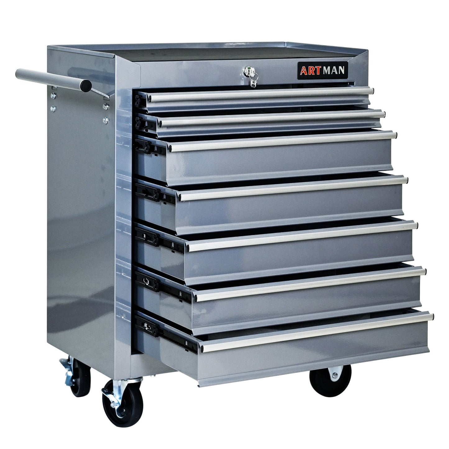 7 DRAWERS MULTIFUNCTIONAL TOOL CART WITH WHEELS-SLIVER