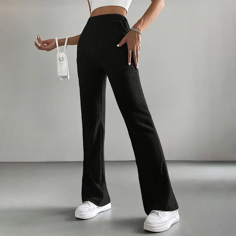 Solid Rib-Knit Pull-On Jogger Pants for Women
