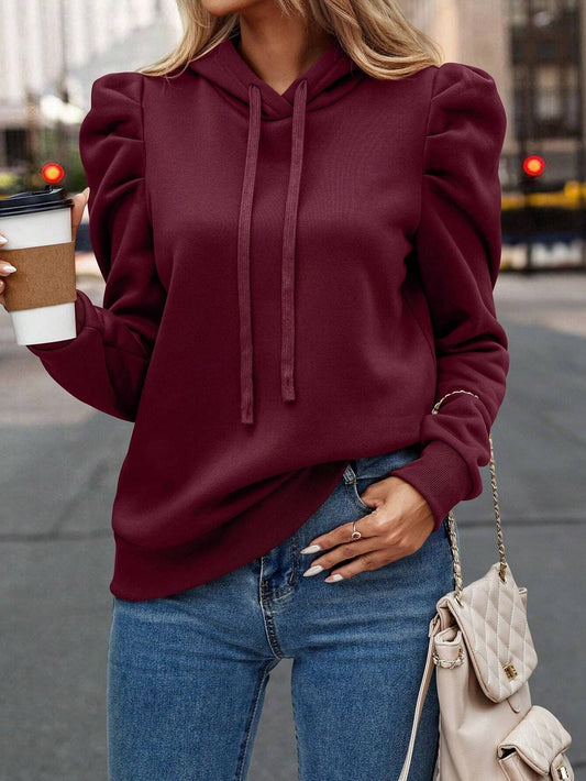 Minimalist Puff Sleeve Drawstring Hoodie
