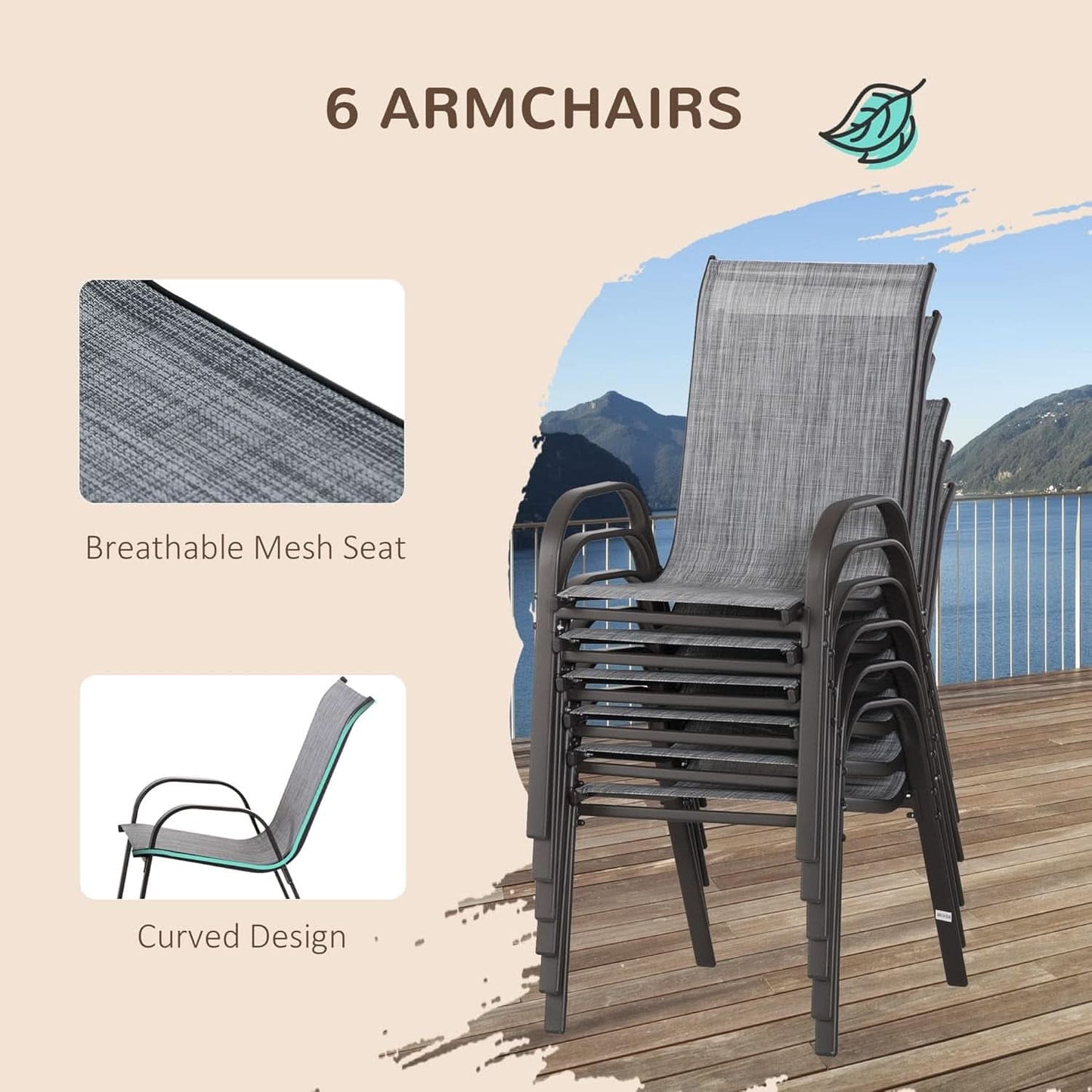 Eight Piece Patio Furniture Set with Umbrella and Chairs