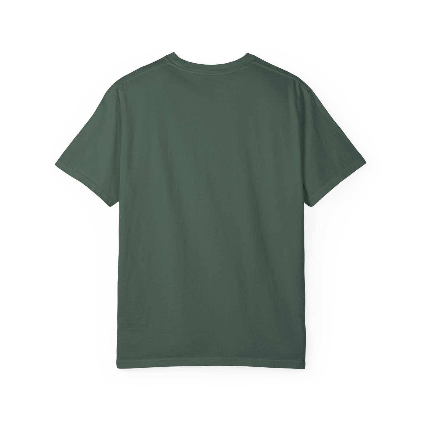 Rear view of green Everybody at the Bar Gettin Tipsy Unisex Garment-Dyed T-Shirt showcasing its plain back.