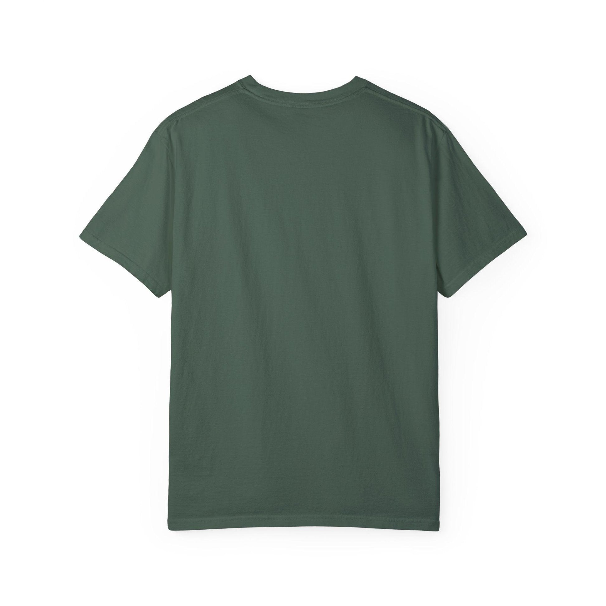 Rear view of green Everybody at the Bar Gettin Tipsy Unisex Garment-Dyed T-Shirt showcasing its plain back.