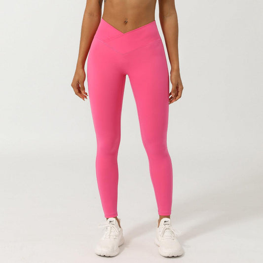 V-Shaped High-Waisted Yoga Pants | Skinny Fit Workout Pants for Fitness & Yoga in pink, showcasing flattering design and comfort.