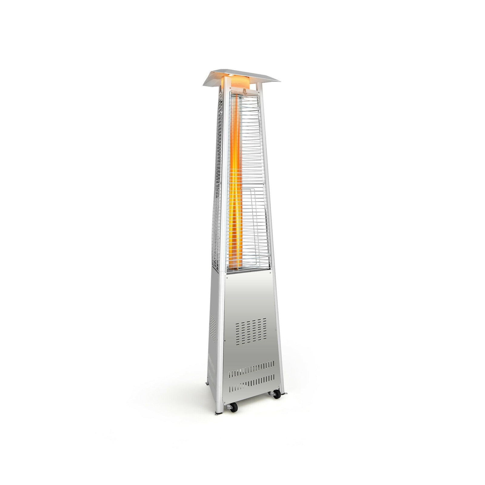 42 000 BTU Stainless Steel Pyramid Patio Heater With Wheels for efficient outdoor heating