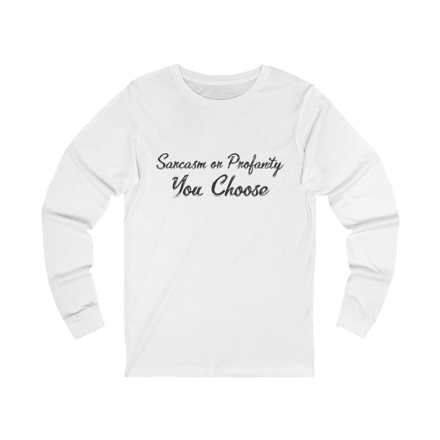 Serve Up Attitude Womens Jersey Long Sleeve Tee with Sarcasm or Profanity in white with bold chrome text.