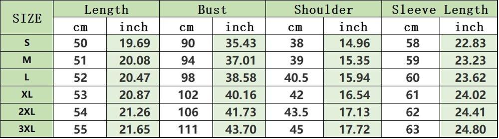 Size chart showing dimensions in cm and inches for a Black Leather Motorcycle Jacket, Stylish and Warm for Bikers & Nightlife.