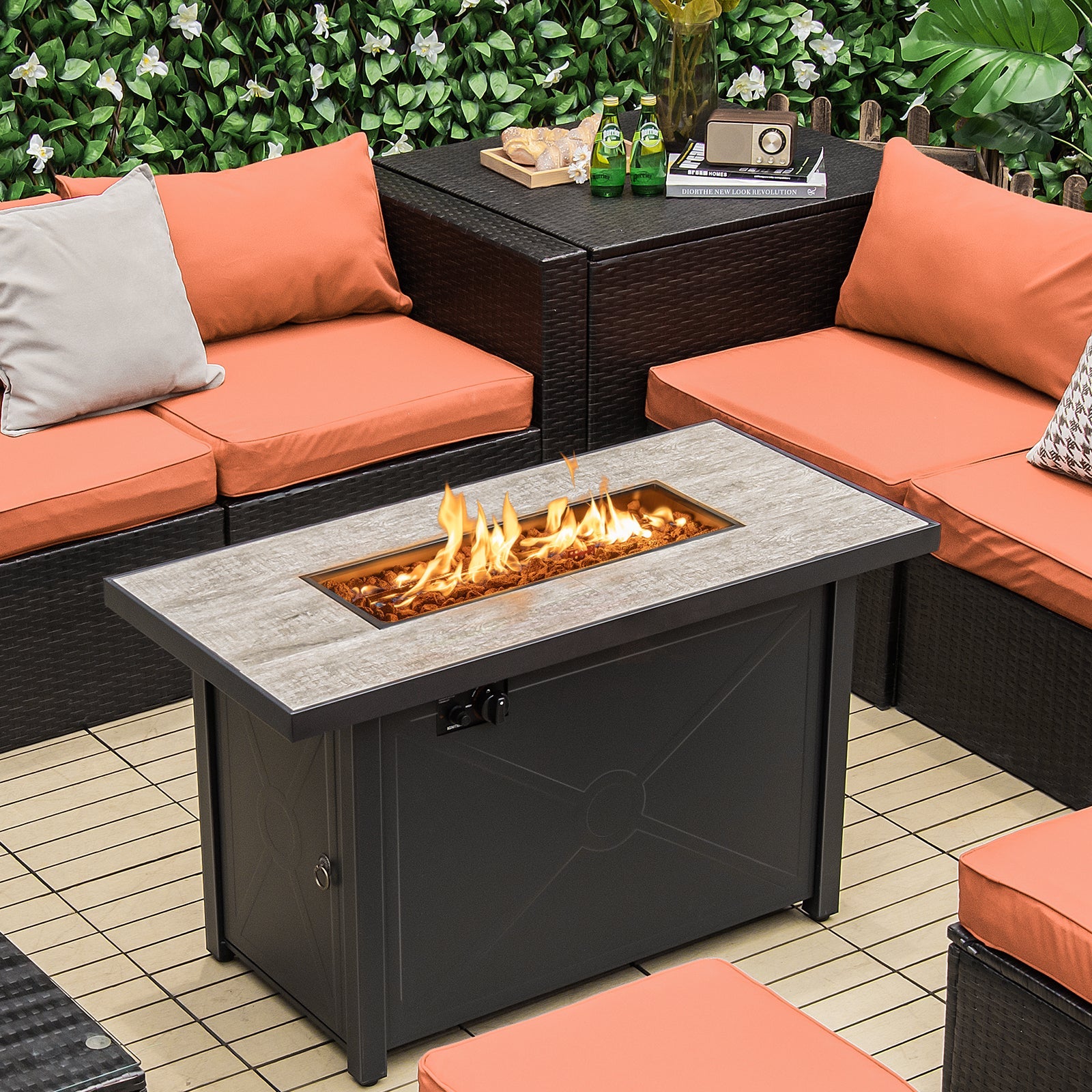 42 Inch 60000 BTU Propane Fire Pit Table with Ceramic Tabletop in outdoor patio setting